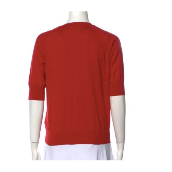 HERMES Silk Blend Fine Knit Short Sleeved Red Cardigan Size FR 40/ US 8 - Picture 2 of 12